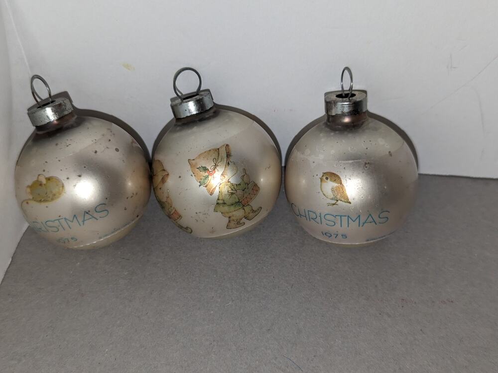 3 1970'S Hallmark Christmas Ornament Glass Balls Little Miracles Ruth Morehead